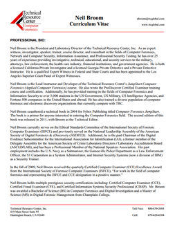 CV for Neil Broom Expert Witness in Computer Forensics Investigations in Washington DC